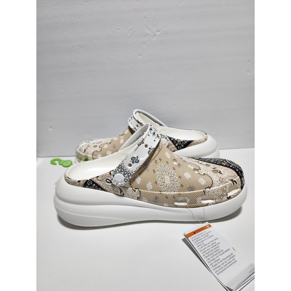Crocs Classic Crush Bandana Clog Paisley White Men Unisex Slip On 208119-2ZM s10
